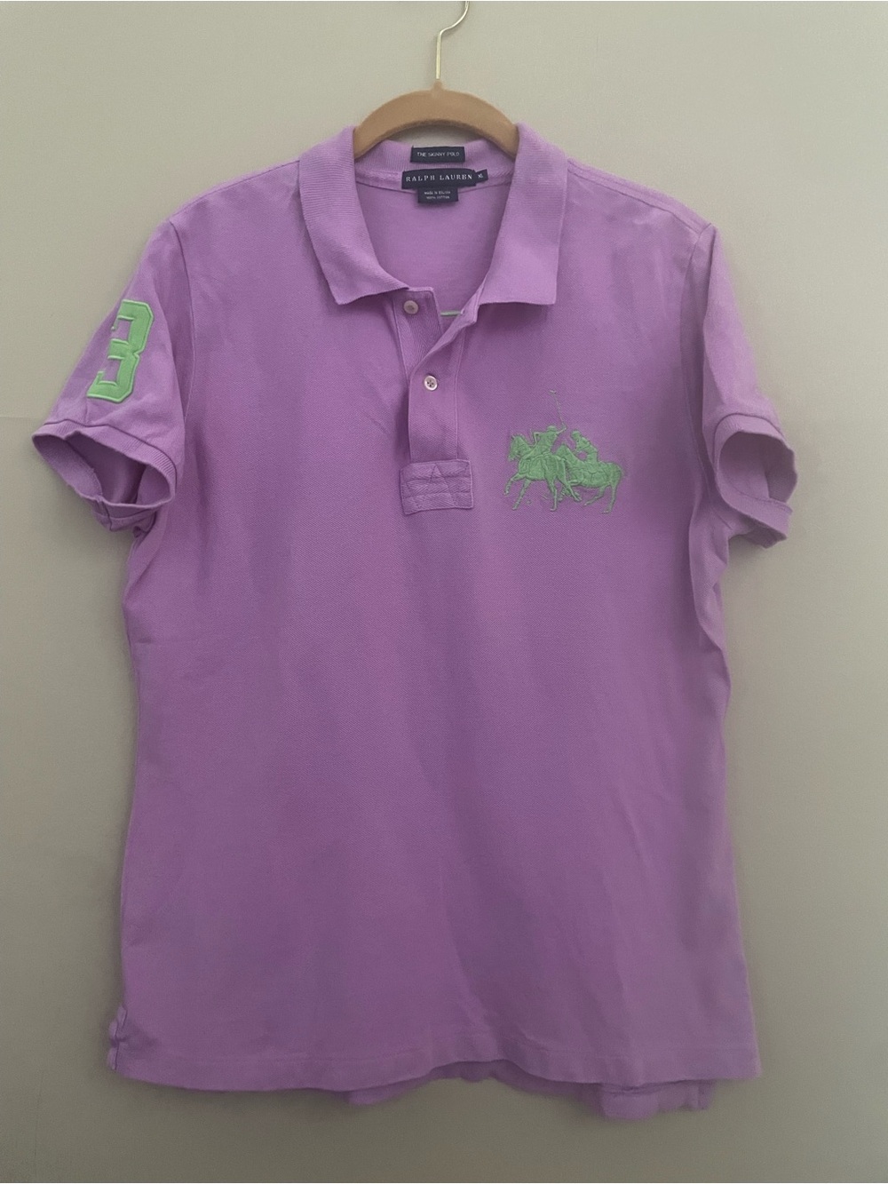 Ralph Lauren The Skinny Polo Purple Lavender Lime Green Big Pony Shirt XL